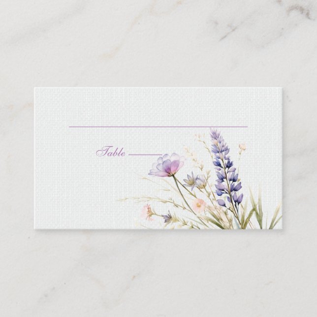 Tarjeta De Mesa Boda de flores violetas románticas (Anverso)