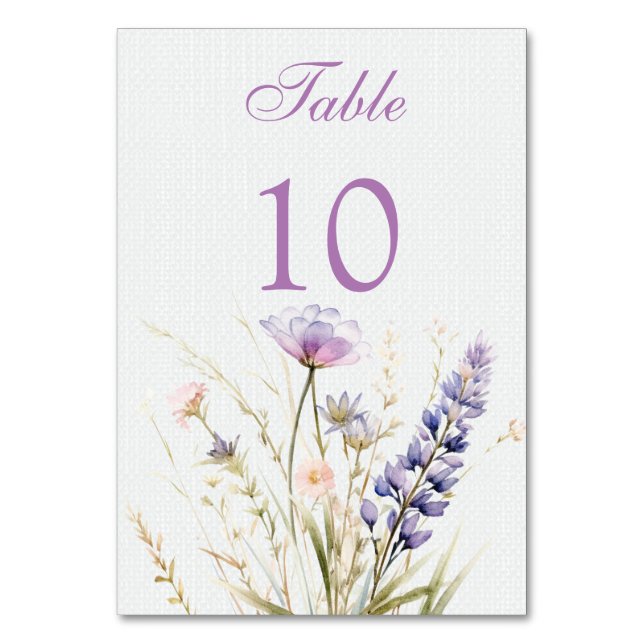 Tarjeta De Mesa Boda de flores violetas románticas (Reverso)