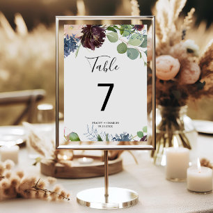 Tarjeta De Mesa Boda de flores y vegetación de Borgoña