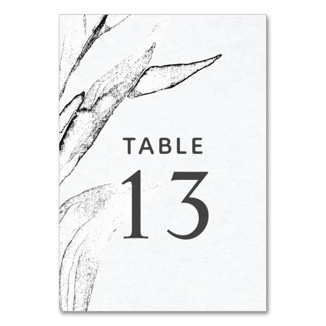 Tarjeta De Mesa Boda de follaje gráfico en blanco y negro (Anverso)