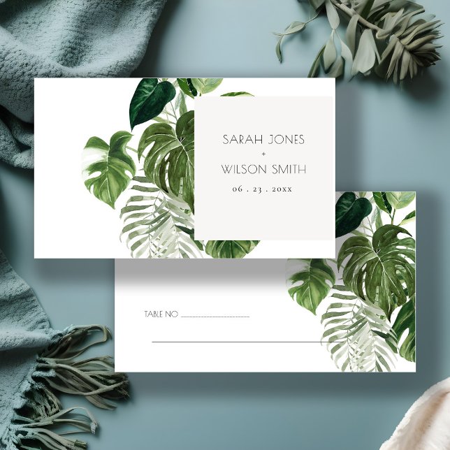 Tarjeta De Mesa Boda de follaje tropical de la palma de leafy verd (Subido por el creador)