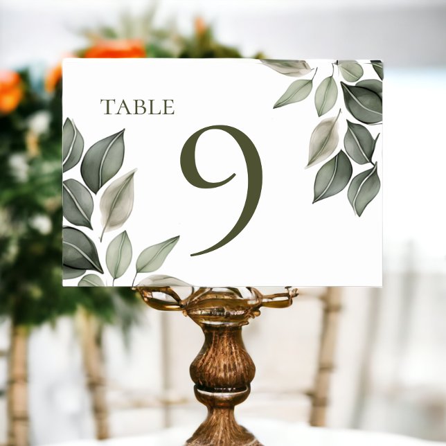 Tarjeta De Mesa Boda de follaje verde silenciado (Muted Green Foliage Wedding Table Numbers from Ricaso)