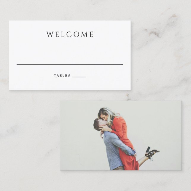 Tarjeta De Mesa Boda de Foto Simple Moderna (Anverso / Reverso)