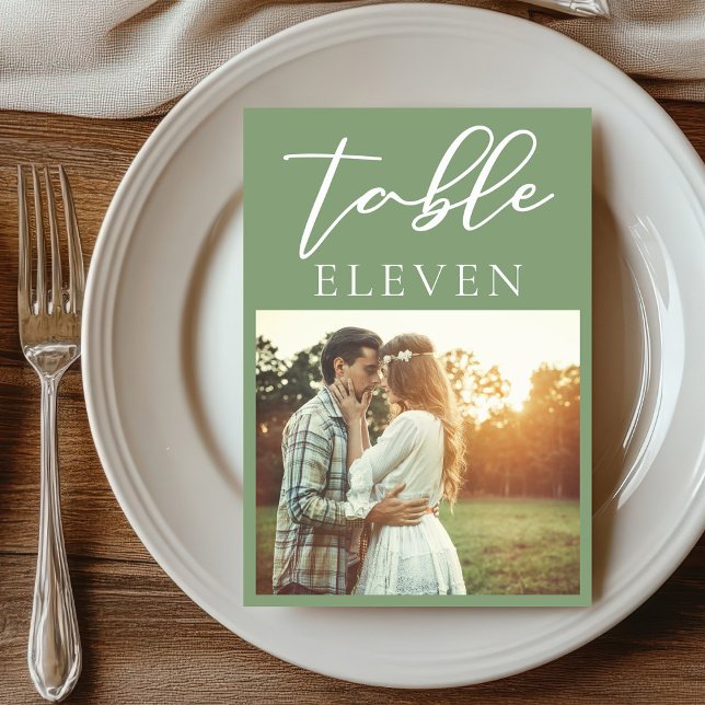 Tarjeta De Mesa Boda de fotografía de pareja de manuscritos blanco (Subido por el creador)