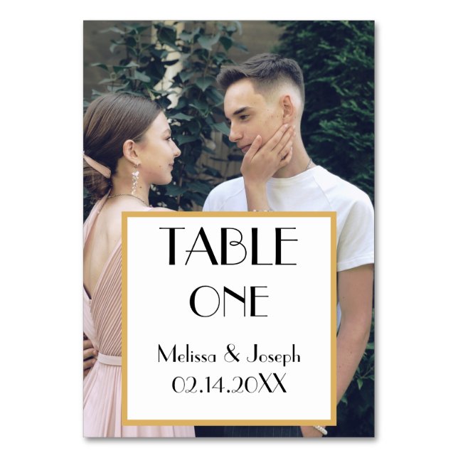 Tarjeta De Mesa Boda de fotografía de pareja elegante (Anverso)