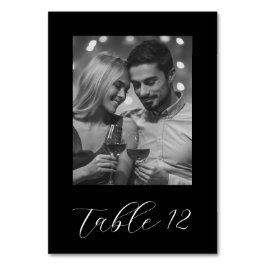 Tarjeta De Mesa Boda de fotografía negra con pareja casada