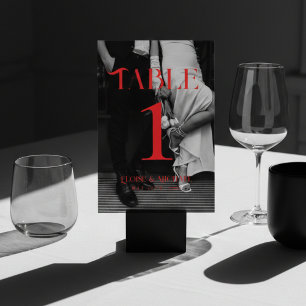 Tarjeta De Mesa Boda de fotografía negrita rojo moderno negro y bl