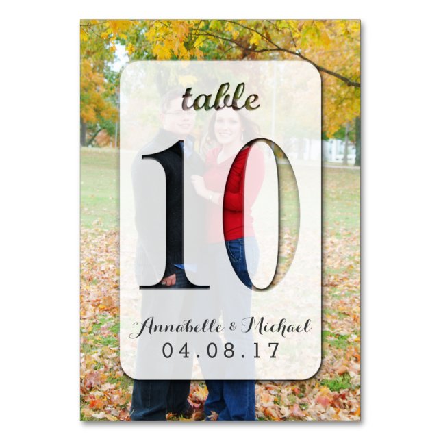 Tarjeta De Mesa Boda de fotografía personalizado Número de tabla 1 (Anverso)