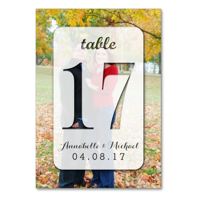 Tarjeta De Mesa Boda de fotografía personalizado Número de tabla 1 (Anverso)