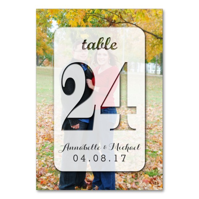 Tarjeta De Mesa Boda de fotografía personalizado Número de tabla 2 (Anverso)