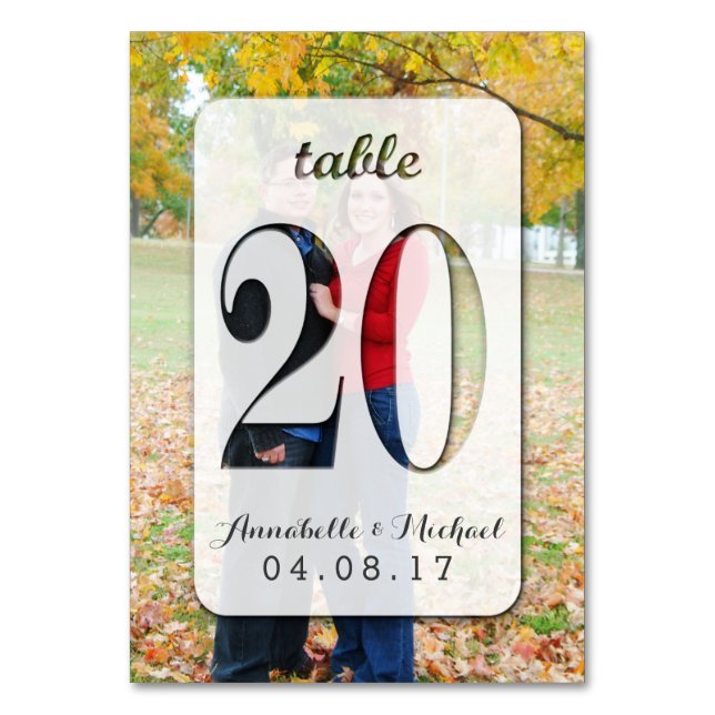 Tarjeta De Mesa Boda de fotografía personalizado Número de tabla T (Anverso)