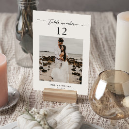 Tarjeta De Mesa Boda de fotografías de guiones simples y elegantes