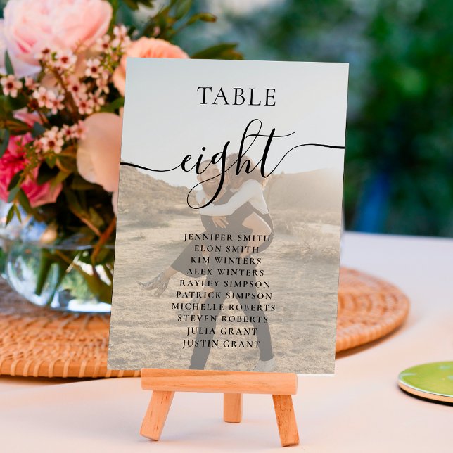 Tarjeta De Mesa Boda de fotos con nombres de guiones simples en bl (Subido por el creador)