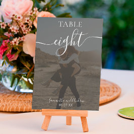 Tarjeta De Mesa Boda de fotos de nombres de guiones blancos en neg