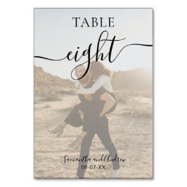 Tarjeta De Mesa Boda de fotos de nombres de guiones blancos negros