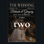 Tarjeta De Mesa Boda de fotos de periódico editorial de revista<br><div class="desc">Un divertido diseño boda al estilo de un periódico editorial. Este tema boda de periódico editorial ha sido diseñado para imitar a una revista moderna de moda con titulares personalizados, textos y fotos. Esta plantilla de revista editorial colocará automáticamente las fotos cargadas en los puestos visualizados. Un diseño único de...</div>