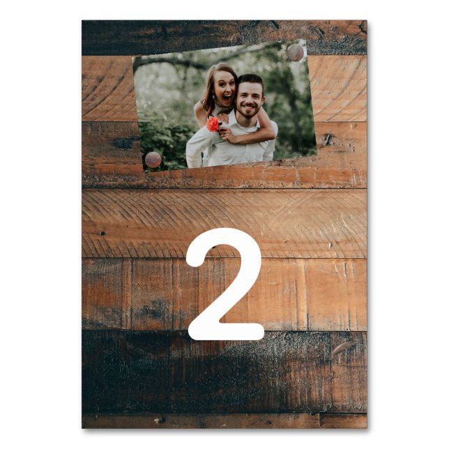 Tarjeta De Mesa Boda de fotos de Rustic Wood (Anverso)
