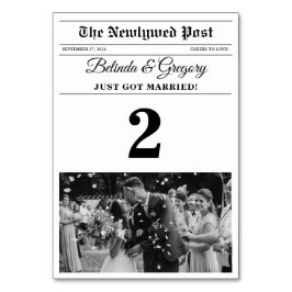 Tarjeta De Mesa Boda de fotos en blanco y negro de periódico boda