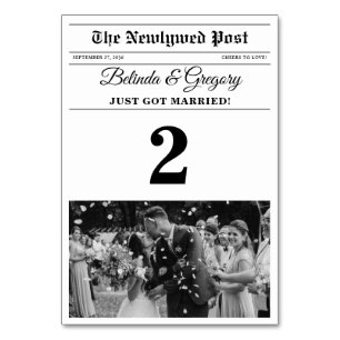 Tarjeta De Mesa Boda de fotos en blanco y negro de periódico boda