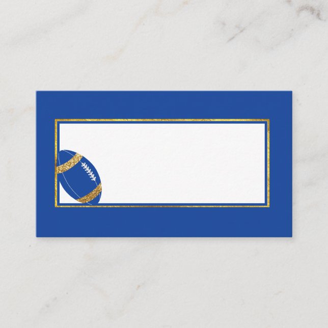 Tarjeta De Mesa Boda de fútbol azul y oro (Anverso)