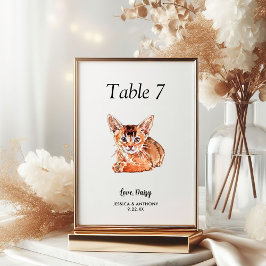 Tarjeta De Mesa Boda de gato con acuarela moderna simple