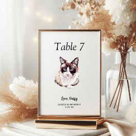 Tarjeta De Mesa Boda de gato con acuarela moderna simple
