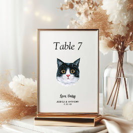 Tarjeta De Mesa Boda de gato con acuarela moderna simple
