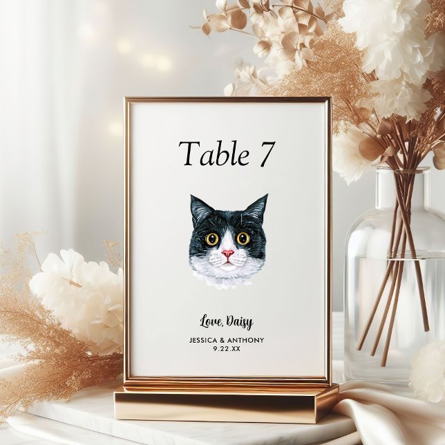 Tarjeta De Mesa Boda de gato con acuarela moderna simple  (Subido por el creador)