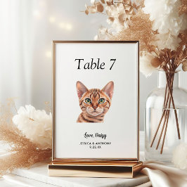 Tarjeta De Mesa Boda de gato con acuarela moderna simple