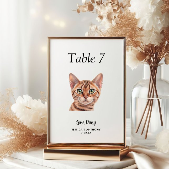 Tarjeta De Mesa Boda de gato con acuarela moderna simple  (Subido por el creador)