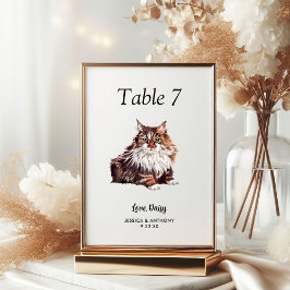Tarjeta De Mesa Boda de gato con acuarela moderna simple