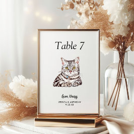 Tarjeta De Mesa Boda de gato de acuarela moderna simple