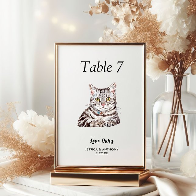 Tarjeta De Mesa Boda de gato de acuarela moderna simple  (Subido por el creador)