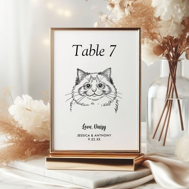 Tarjeta De Mesa Boda de gato simple en blanco y negro (Subido por el creador)