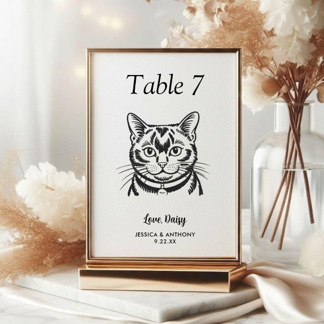 Tarjeta De Mesa Boda de gato simple en blanco y negro  (Subido por el creador)