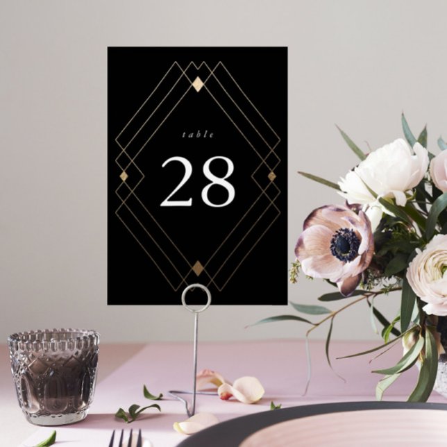 Tarjeta De Mesa Boda de gatsby de deco geométrico de diamante negr (Subido por el creador)