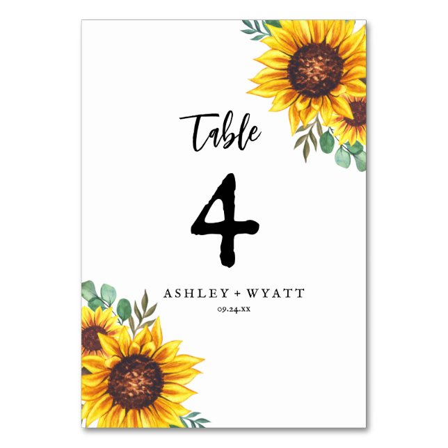 Tarjeta De Mesa Boda de girasol amarillo moderno (Anverso)