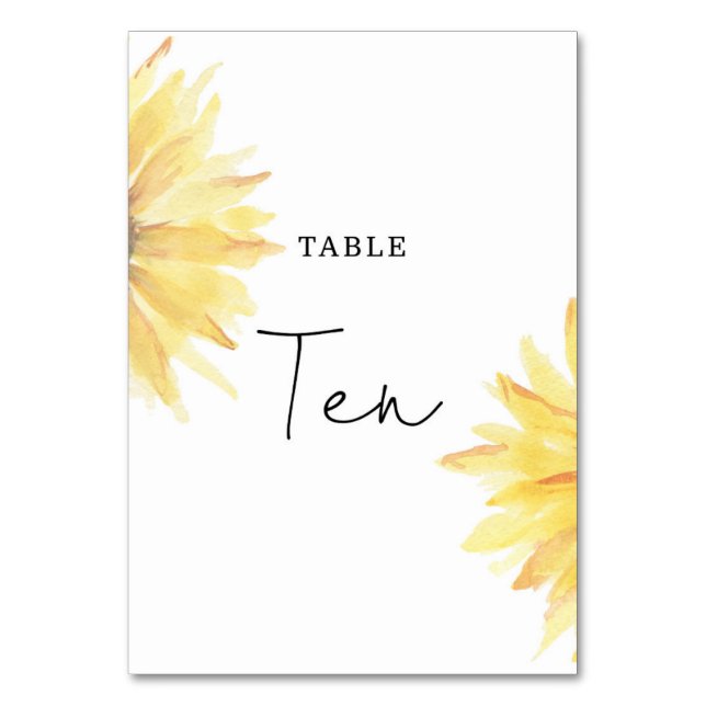 Tarjeta De Mesa Boda de girasol Diez números de tabla (Anverso)