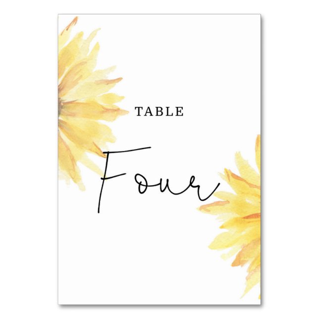 Tarjeta De Mesa Boda de girasol Número de cuatro mesas (Anverso)