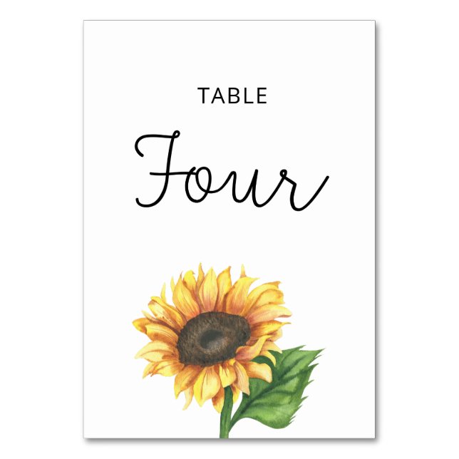 Tarjeta De Mesa Boda de girasol Número de cuatro mesas (Anverso)