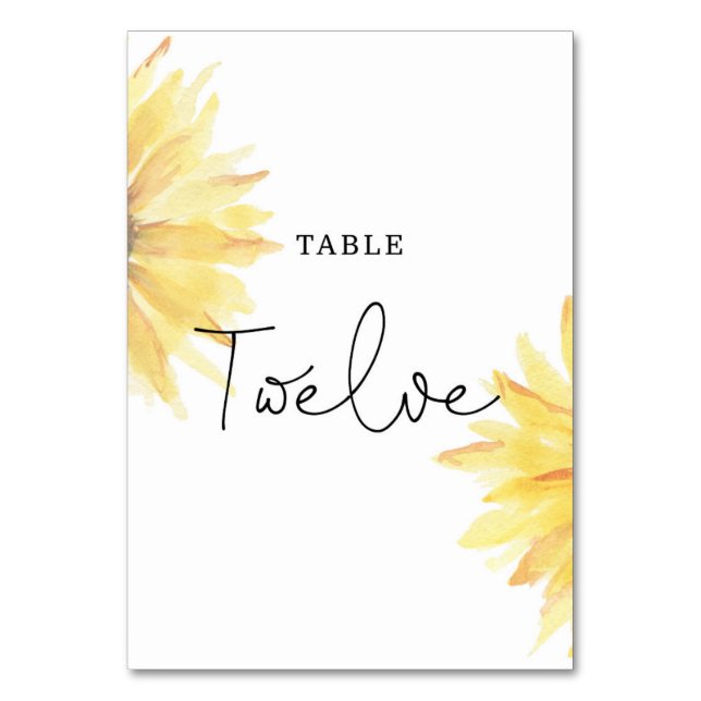 Tarjeta De Mesa Boda de girasol Número de la 12ª mesa (Anverso)