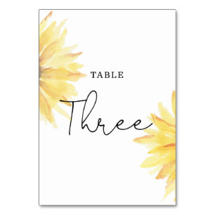 Tarjeta De Mesa Boda de girasol Número de la mesa tres