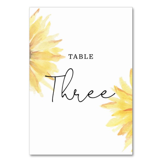 Tarjeta De Mesa Boda de girasol Número de la mesa tres (Anverso)