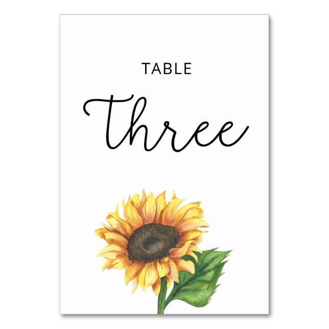Tarjeta De Mesa Boda de girasol Número de la mesa tres (Anverso)