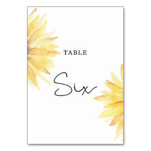 Tarjeta De Mesa Boda de girasol Número de la tabla seis