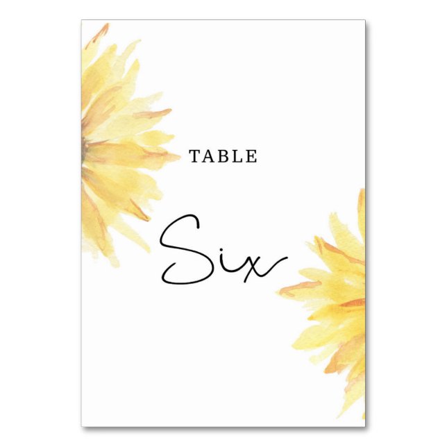 Tarjeta De Mesa Boda de girasol Número de la tabla seis (Reverso)