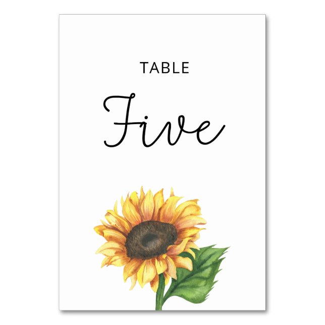 Tarjeta De Mesa Boda de girasol Número de tabla cinco (Anverso)