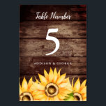Tarjeta De Mesa Boda de girasol ruso<br><div class="desc">Elegante número de mesa de bodas para tu boda de verano o otoño! Flores de color agua sobre un fondo de madera de granero. Utilice esta tarjeta de número de tabla de plantilla para su boda de temas rústicos de país. Personalizar este producto agregando sus propios nombres y cada número...</div>
