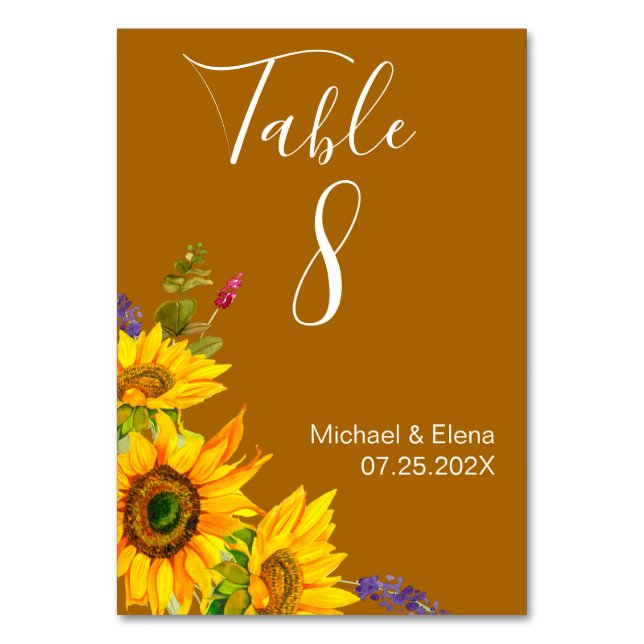 Tarjeta De Mesa Boda de girasoles de otoño (Anverso)