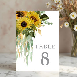 Tarjeta De Mesa Boda de girasoles florales elegantes 